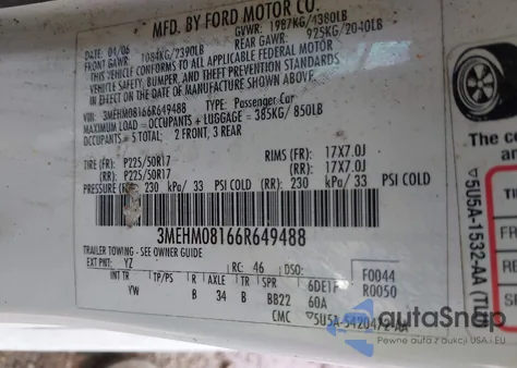 2006 Mercury Milan V6 Premier из США, поврежденный, VIN 3MEHM08166R649488